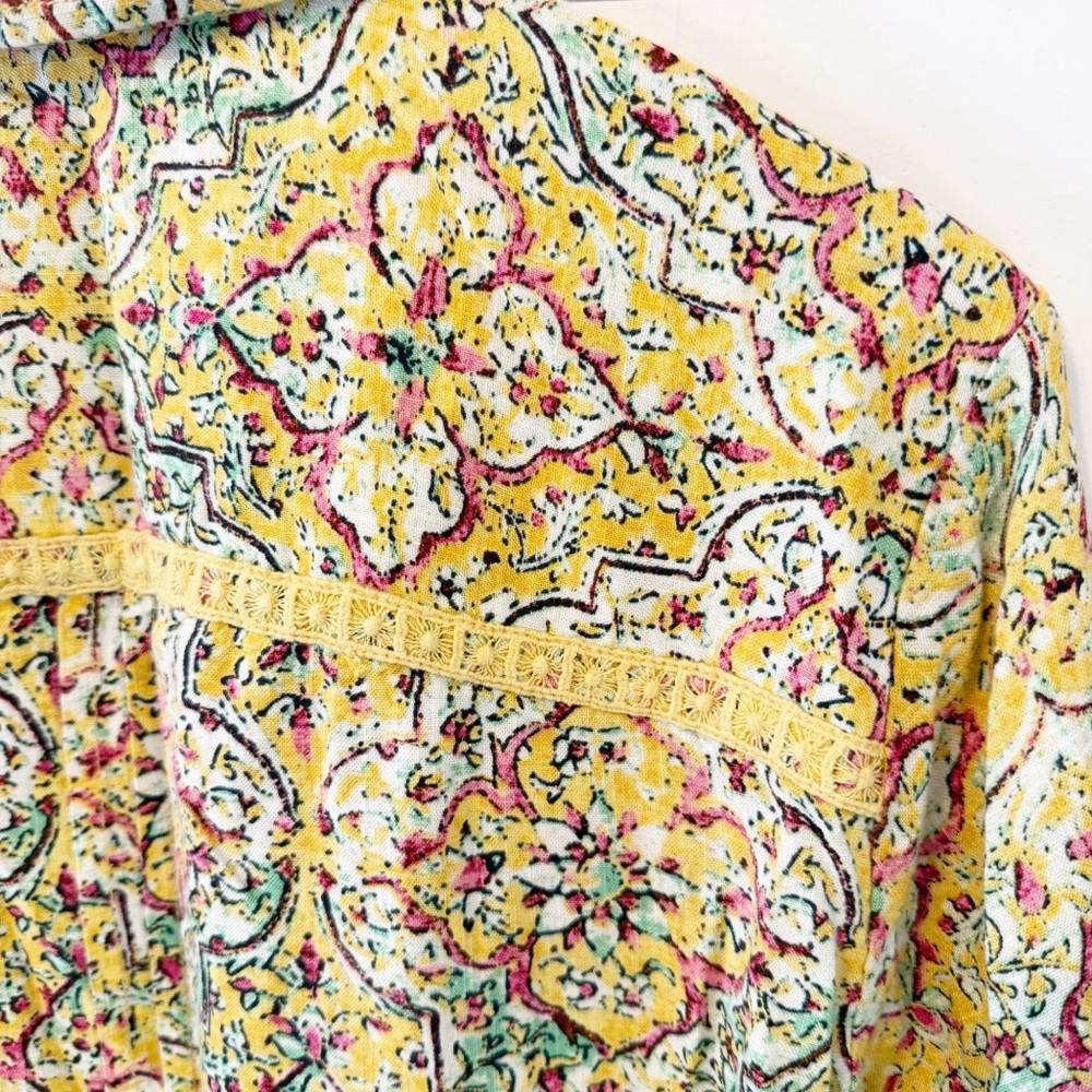 Anthropologie | Pilcro Pintuck Peasant Blouse in a yellow floral print Large - Picture 9 of 13